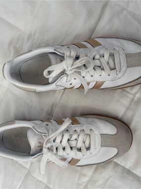 adidas Women's White Sneakers with Tan and Gray Accents